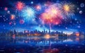 New year firework skyline. AI Generative