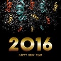 New Year 2016 firework confetti gold card Royalty Free Stock Photo