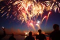 New year fireworks above water with reflection on the black sky background Royalty Free Stock Photo