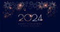 New Year 2024 fireworks abstract classy background with text Merry Christmas and Happy New Year