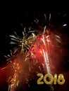 New Year 2018 with fireworks, background. Balloons with date. Royalty Free Stock Photo