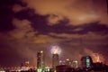 New Year fireworks in Bangkok. Beautiful night panorama Royalty Free Stock Photo