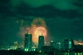 New Year fireworks in Bangkok. Beautiful night panorama. Celebrating festive salute