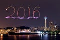 2016 New Year Fireworks celebrating over marina bay Royalty Free Stock Photo