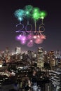 2016 New Year Fireworks celebrating over Tokyo cityscape at nigh Royalty Free Stock Photo