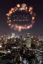 2016 New Year Fireworks celebrating over Tokyo cityscape at nigh Royalty Free Stock Photo