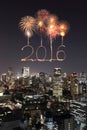 2016 New Year Fireworks celebrating over Tokyo cityscape at nigh Royalty Free Stock Photo