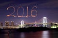 2016 New Year Fireworks celebrating over Tokyo Rainbow Bridge Royalty Free Stock Photo