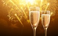 New Year fireworks and champagne Royalty Free Stock Photo