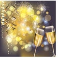 New Year fireworks and champagne glasses Royalty Free Stock Photo