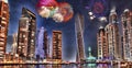 New Year fireworks display in Dubai Marina, Dubai, UAE Royalty Free Stock Photo