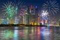 New Year fireworks display in Dubai, UAE Royalty Free Stock Photo