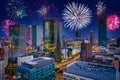 New Year fireworks display in Warsaw, Poland Royalty Free Stock Photo