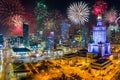 New Year fireworks display in Warsaw, Poland Royalty Free Stock Photo