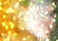 New year fireworks on golden bokeh background and have copy space. Royalty Free Stock Photo