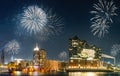 New Year fireworks Hamburg skyline