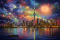 New Year fireworks, holidays celebration concept, fireworks metropolis,