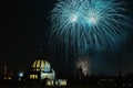 New Year fireworks over Prague, Czech Republic. Royalty Free Stock Photo