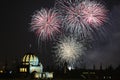 New Year fireworks over Prague, Czech Republic. Royalty Free Stock Photo