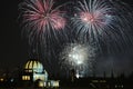 New Year fireworks over Prague, Czech Republic. Royalty Free Stock Photo