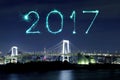 2017 New Year Fireworks over Tokyo Rainbow Bridge at Night, Odaiba, Japan Royalty Free Stock Photo