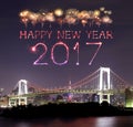 2017 New Year Fireworks over Tokyo Rainbow Bridge at Night, Odaiba, Japan Royalty Free Stock Photo