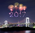 2017 New Year Fireworks over Tokyo Rainbow Bridge at Night, Odaiba, Japan Royalty Free Stock Photo