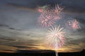 New year fireworks on twilight sky background. Royalty Free Stock Photo