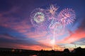 New year fireworks on twilight sky background. Royalty Free Stock Photo
