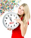 New Year 2017 Five to twelve woman big clock party decoration Royalty Free Stock Photo