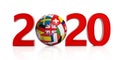 New year 2020 with flags soccer football ball isolated on white background. 3d illustration Royalty Free Stock Photo