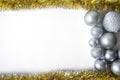 New year frame with sparkly christmas tree toys