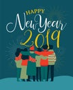 New Year 2019 friend people group greeting card Royalty Free Stock Photo