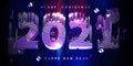 2021. New Year geometric number year design. Concept holidey with blurred lines and defocus effect