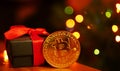 Golden coin cryptocurrecy gift box