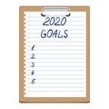 2020 New Year, Goals. Clipboard with white sheet. Text on paper in blue, written by hand. Lettering Royalty Free Stock Photo