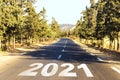 New Year Goals Concept : Empty asphalt road sunset and Happy New Year 2021 in Algeria Royalty Free Stock Photo