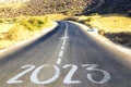 New Year Goals Concept : Empty asphalt road sunset and Happy New Year 2023 in Algeria Royalty Free Stock Photo