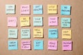 New year goals or resolutions - colorful sticky notes on a Notepad with coffee Cup Royalty Free Stock Photo