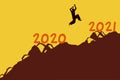 New Year goals, success concept, man jumping through hurdles, graphic design illustration wallpaper Royalty Free Stock Photo