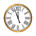 2022 New Year gold classic clock on white background