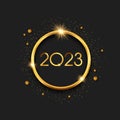 New Year 2023 Gold 3d ring circle frame in black background