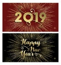 New Year 2019 gold firework banner card set Royalty Free Stock Photo