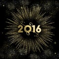 New Year 2016 gold firework greeting card Royalty Free Stock Photo