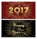 New Year 2017 gold firework greeting card set Royalty Free Stock Photo