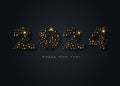 2024 New Year gold logo design. Holiday greeting card. Luxury number in mosaic tiles. Vector illustration for invitation