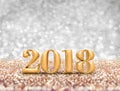 New year 2018 year gold number 3d rendering at sparkling gol Royalty Free Stock Photo