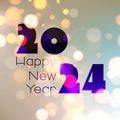 New Year 2024 golden background with beautiful bokeh and blurred yellow lights