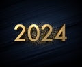 New Year 2024 golden 3d numbers for calendar header on sand or small shiny gold particles