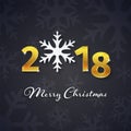 2018 New Year golden 3D text on the Christmas dark flat background with snowflake silhouettes.